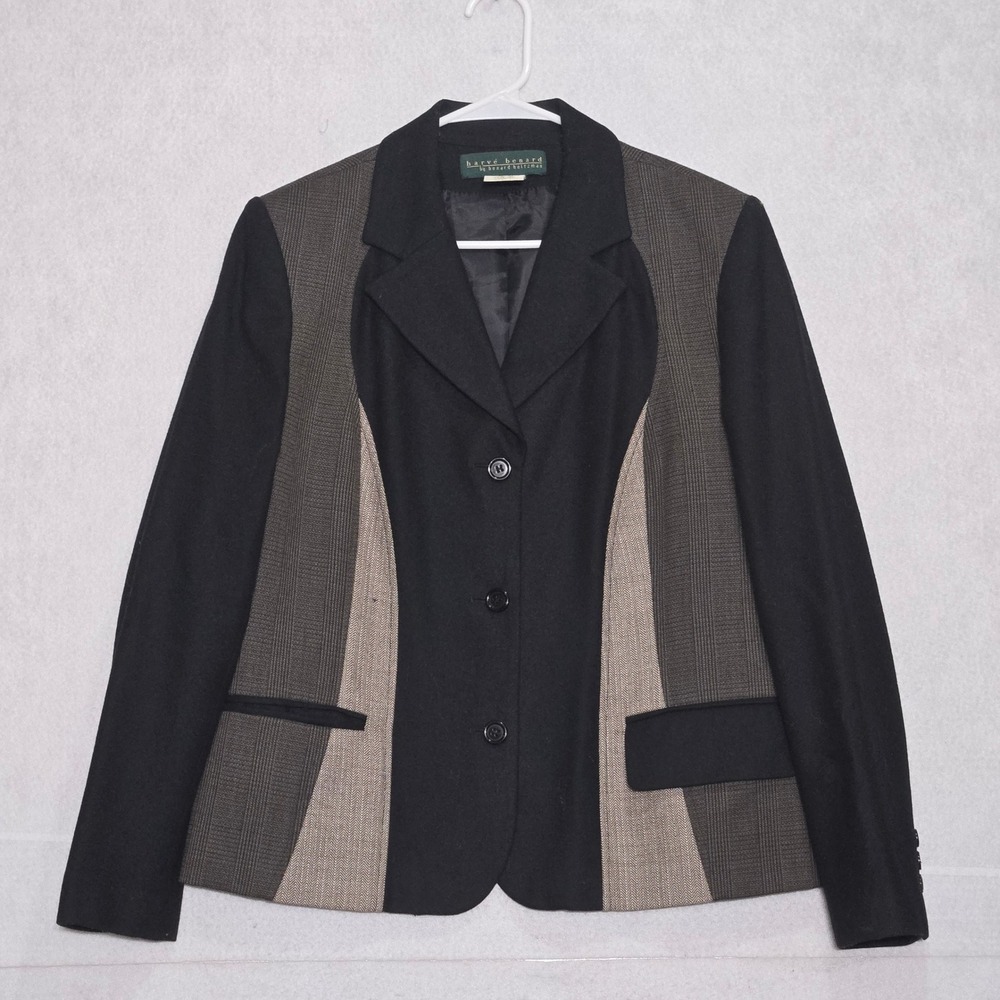 Harve Benard Wool Blend Mixed Pattern Blazer Jacket Black Plaid Size 12‎ 55M3090